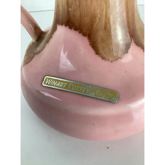 MCM Winart Pink Pottery Drip Glaze Pitcher Pink White Vase VTG - Picture 9 of 10